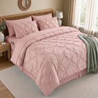 8-Piece Pintuck Pinch Pleated Comforter Set - Includes 4-Piece Sheet Set with Double Sided Storage Pockets