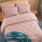 8-Piece Pintuck Pinch Pleated Comforter Set - Includes 4-Piece Sheet Set with Double Sided Storage Pockets
