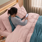 8-Piece Pintuck Pinch Pleated Comforter Set - Includes 4-Piece Sheet Set with Double Sided Storage Pockets