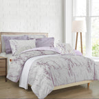 Reversible 10-Piece Marble Print Comforter Set, Includes 6-Piece Sheet Set with Double Sided Storage Pockets