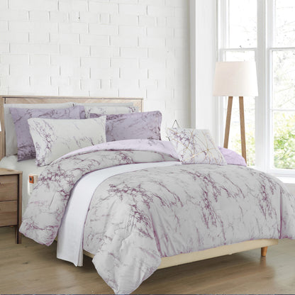 Elegant Comfort Reversible 10-Piece Marble Print Comforter Set, Includes 6-Piece Sheet Set with Double Sided Storage Pockets