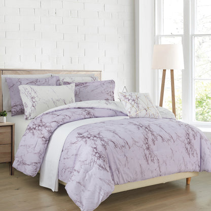 Elegant Comfort Reversible 10-Piece Marble Print Comforter Set, Includes 6-Piece Sheet Set with Double Sided Storage Pockets