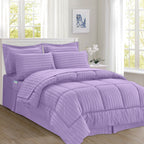 8-Piece Dobby Stripe Comforter Set - Includes 4-Piece Sheet Set with Double Sided Storage Pockets