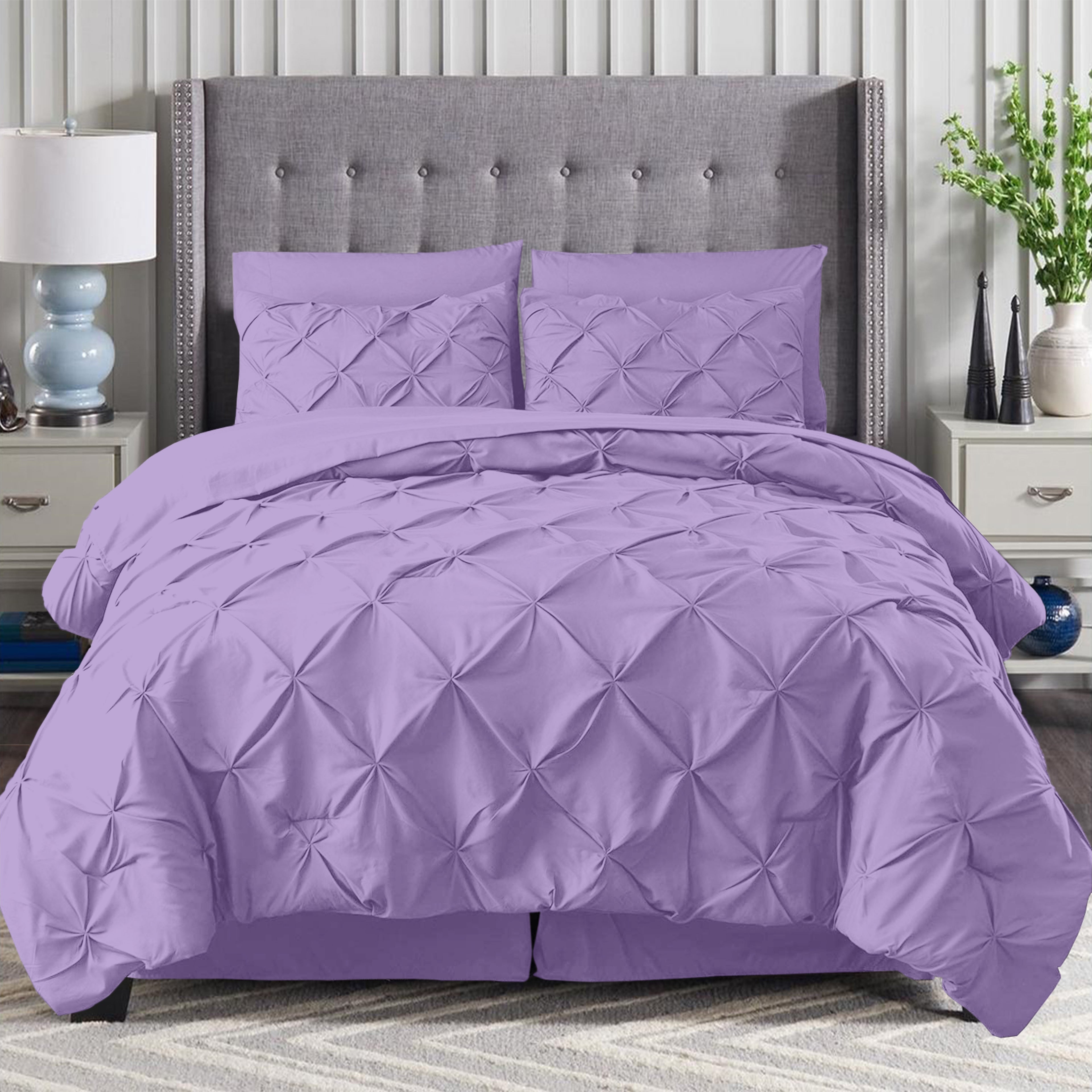 8-Piece Pintuck Pinch Pleated Comforter Set - Includes 4-Piece Sheet Set with Double Sided Storage Pockets