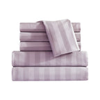 6-Piece Dobby Stripe Printed Bed Sheet Set- Soft as a Hotel Premium Quality