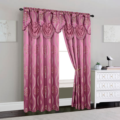 Elegant Comfort Set of 2 Aurora Curtain Panels- Attached Valance - Rod Pocket- 54" W x 84" L