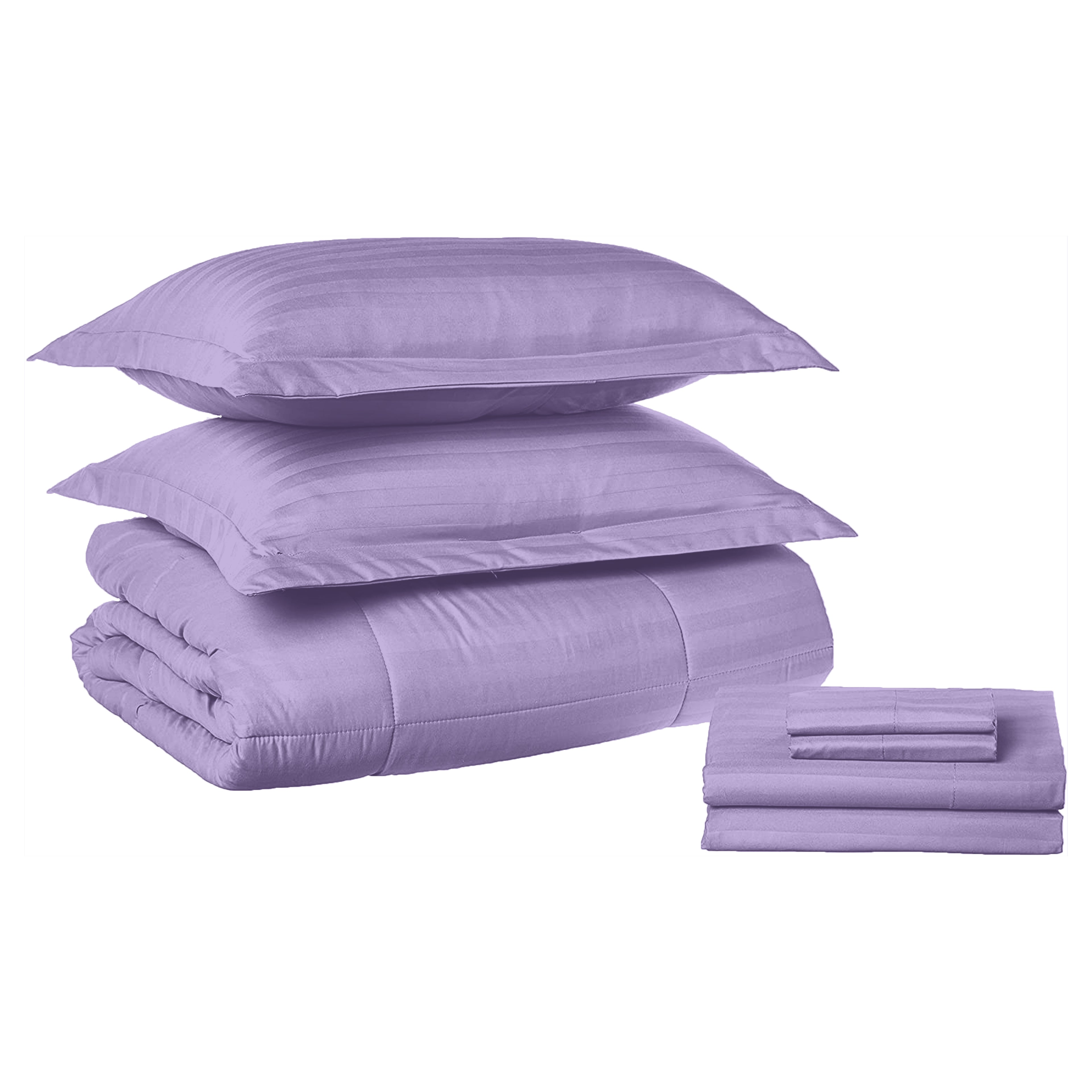 8-Piece Dobby Stripe Comforter Set - Includes 4-Piece Sheet Set with Double Sided Storage Pockets
