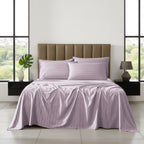 6-Piece Dobby Stripe Printed Bed Sheet Set- Soft as a Hotel Premium Quality
