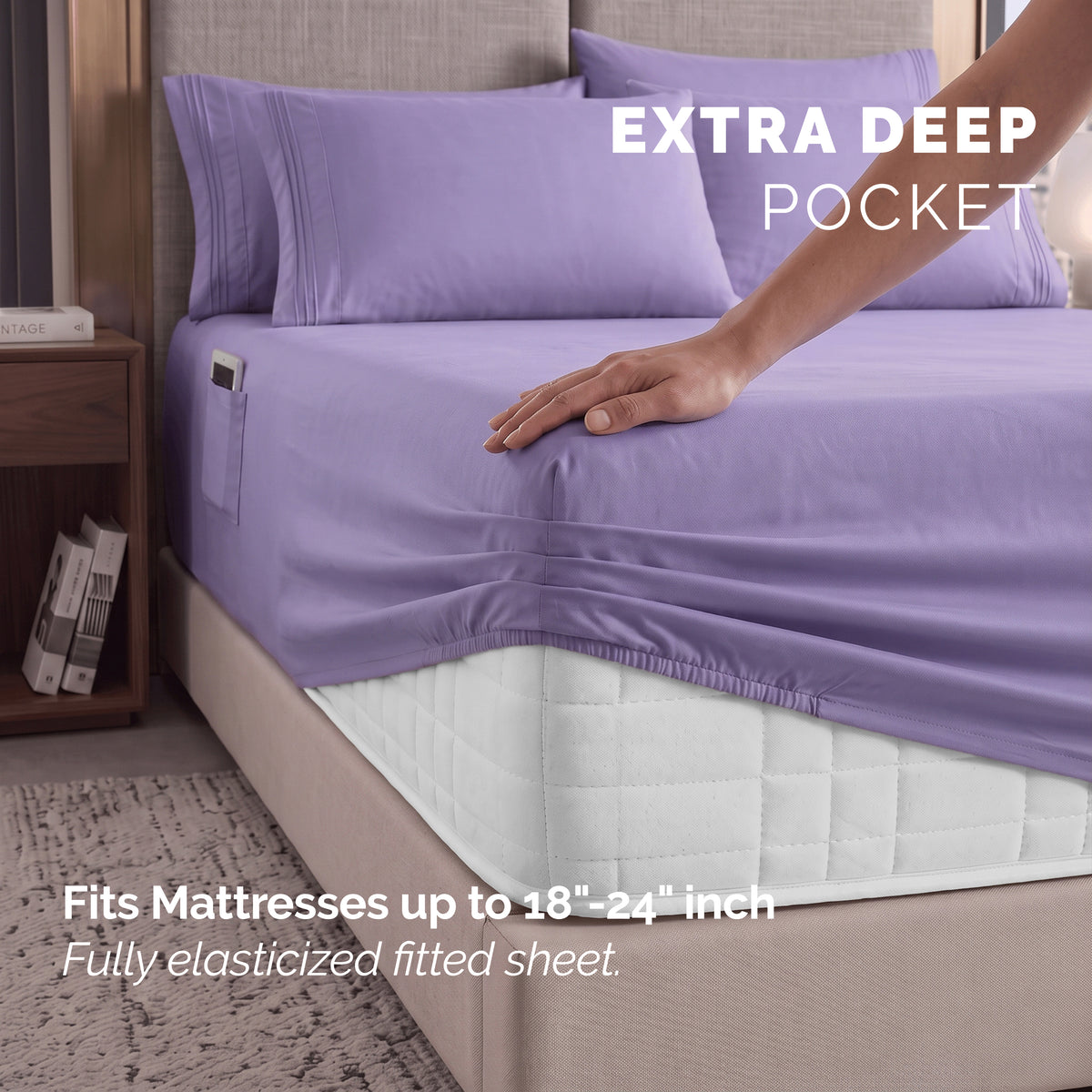 Extra deep Pocket 3 Line Embroidery, 6-Piece Sheet Set