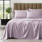 6-Piece Dobby Stripe Printed Bed Sheet Set- Soft as a Hotel Premium Quality