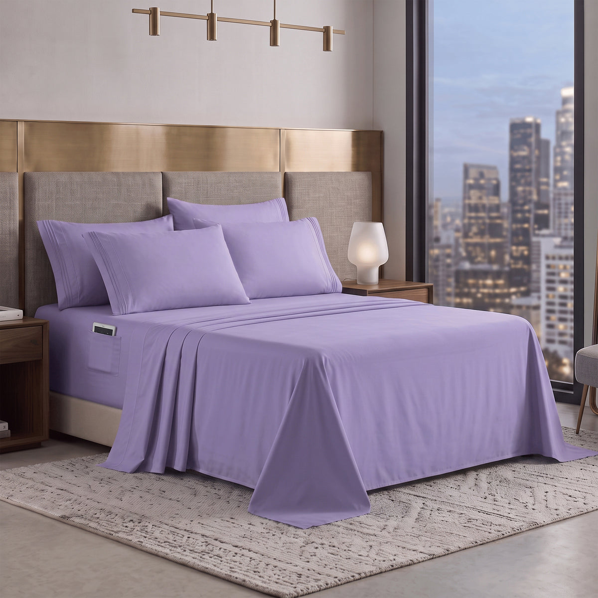 Extra deep Pocket 3 Line Embroidery, 6-Piece Sheet Set