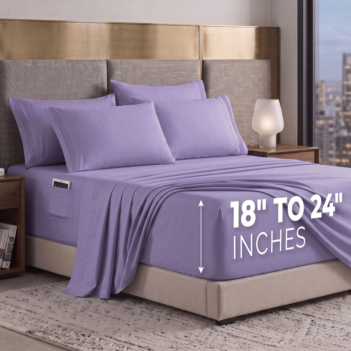 Extra deep Pocket 3 Line Embroidery, 6-Piece Sheet Set