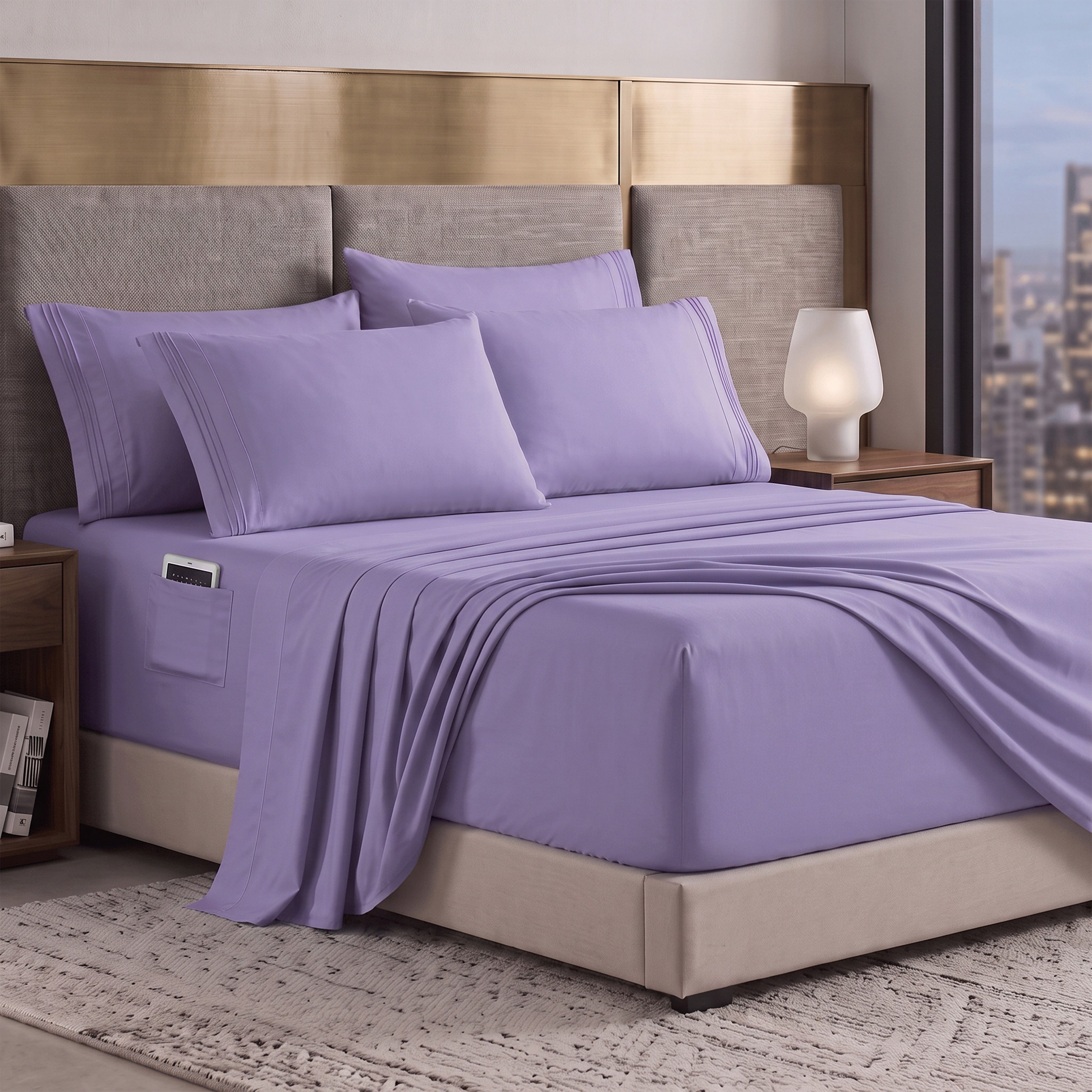 Extra deep Pocket 3 Line Embroidery, 6-Piece Sheet Set