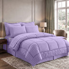8-Piece Dobby Stripe Comforter Set - Includes 4-Piece Sheet Set with Double Sided Storage Pockets