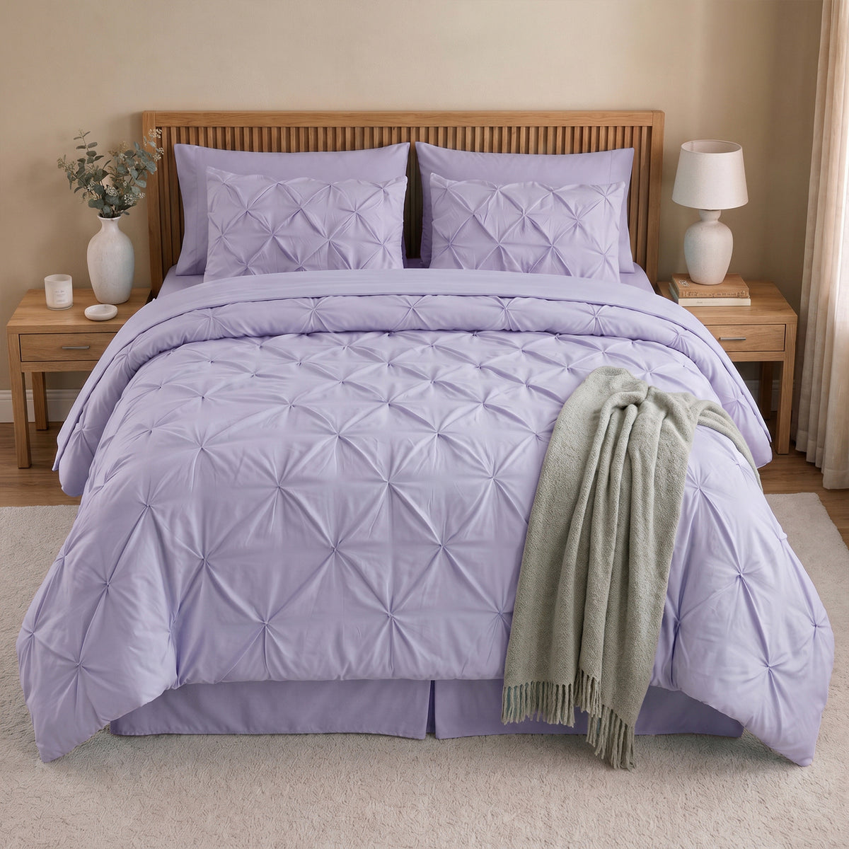 8-Piece Pintuck Pinch Pleated Comforter Set - Includes 4-Piece Sheet Set with Double Sided Storage Pockets