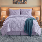 8-Piece Pintuck Pinch Pleated Comforter Set - Includes 4-Piece Sheet Set with Double Sided Storage Pockets