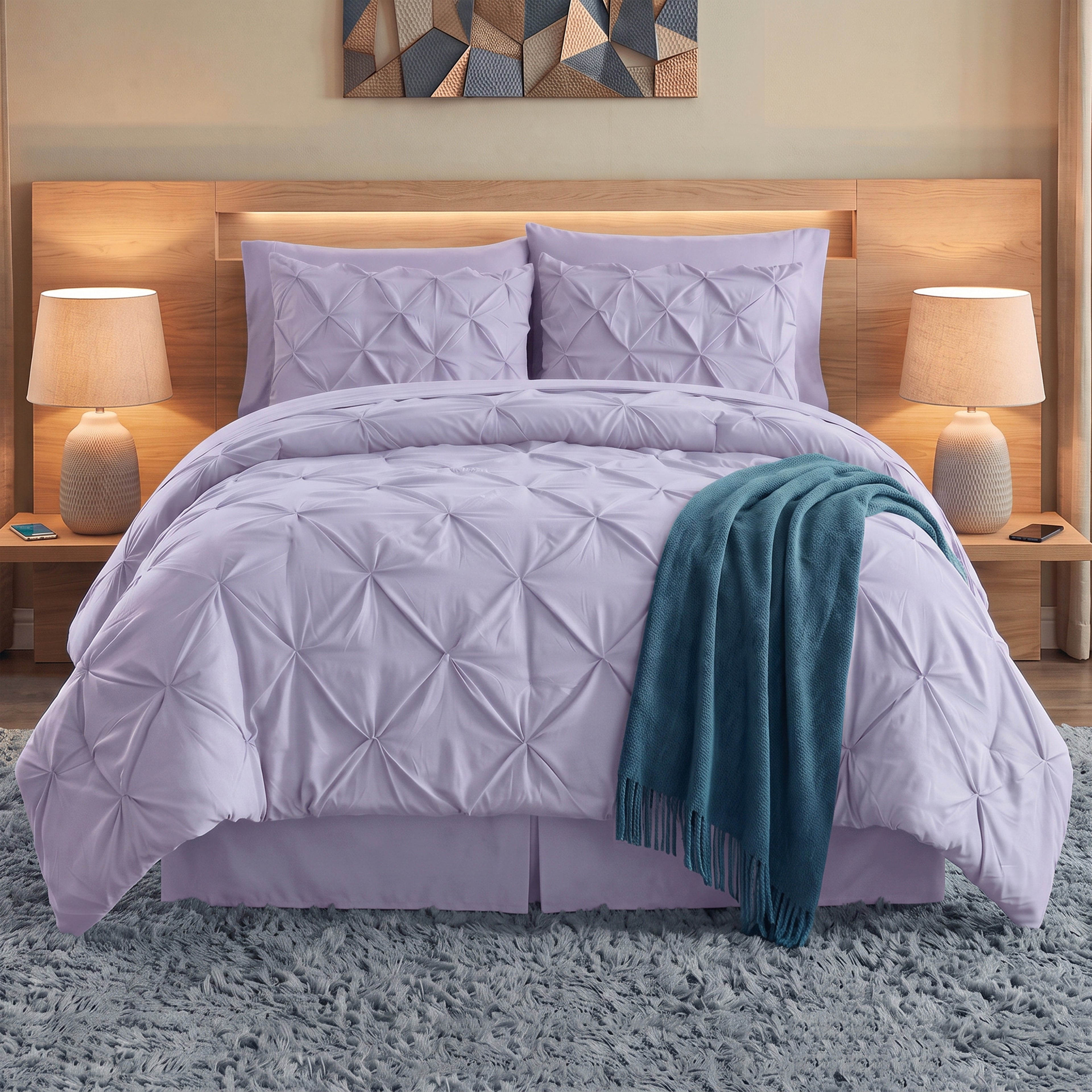 8-Piece Pintuck Pinch Pleated Comforter Set - Includes 4-Piece Sheet Set with Double Sided Storage Pockets