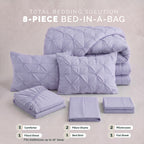 8-Piece Pintuck Pinch Pleated Comforter Set - Includes 4-Piece Sheet Set with Double Sided Storage Pockets