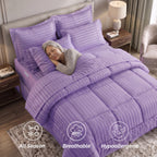 8-Piece Dobby Stripe Comforter Set - Includes 4-Piece Sheet Set with Double Sided Storage Pockets