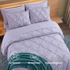 8-Piece Pintuck Pinch Pleated Comforter Set - Includes 4-Piece Sheet Set with Double Sided Storage Pockets