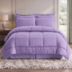8-Piece Dobby Stripe Comforter Set - Includes 4-Piece Sheet Set with Double Sided Storage Pockets