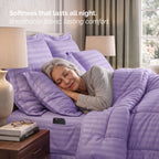 8-Piece Dobby Stripe Comforter Set - Includes 4-Piece Sheet Set with Double Sided Storage Pockets