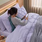 8-Piece Pintuck Pinch Pleated Comforter Set - Includes 4-Piece Sheet Set with Double Sided Storage Pockets