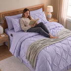 8-Piece Pintuck Pinch Pleated Comforter Set - Includes 4-Piece Sheet Set with Double Sided Storage Pockets