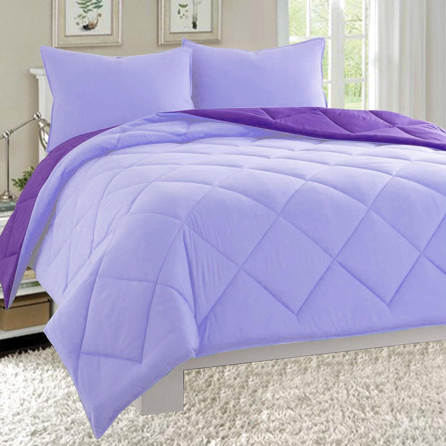 Elegant Comfort 3-Piece Reversible Diamond Stitched Comforter & Shams
