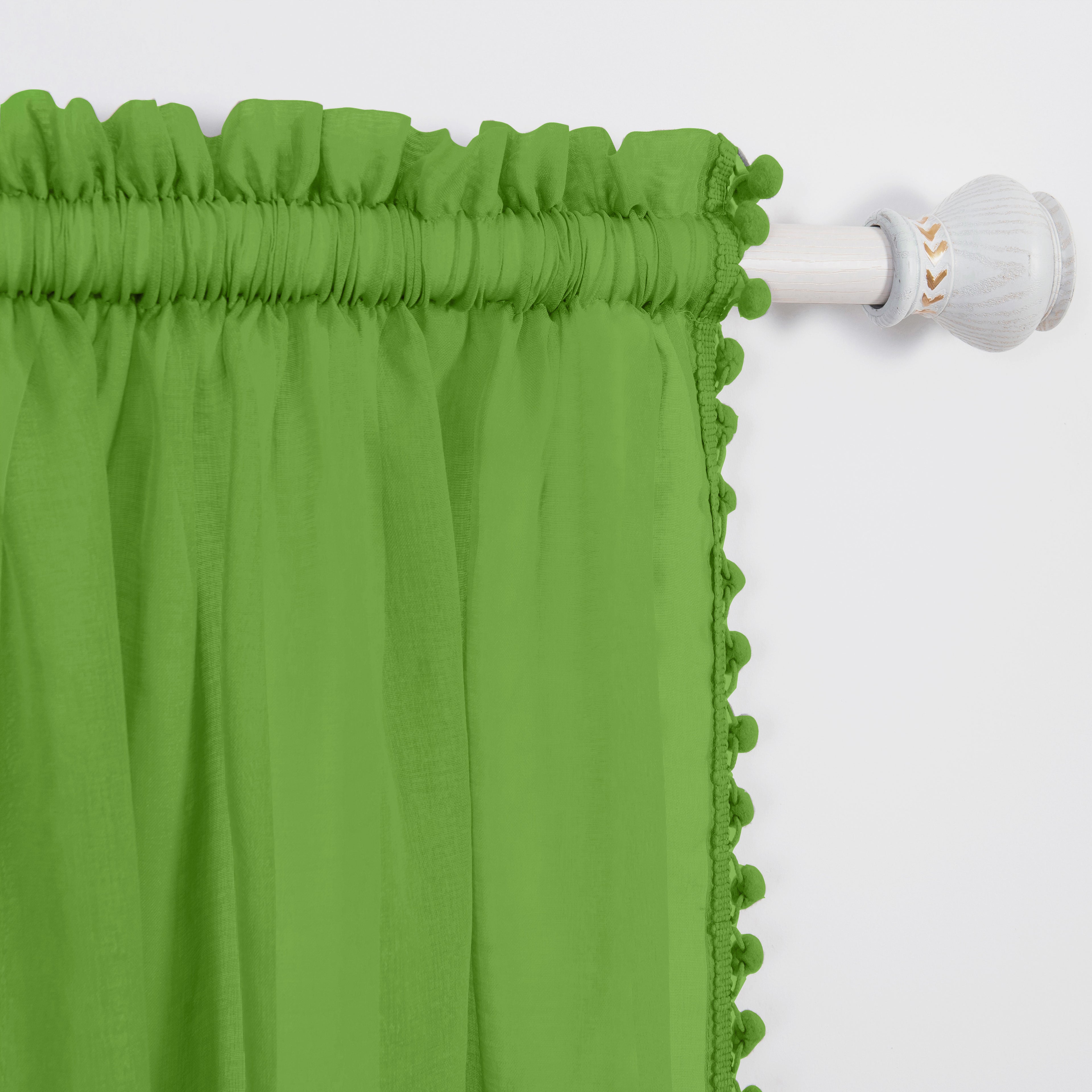 Set of 2 Pom Pom Tasseled Sheer Curtain - Rod Pocket