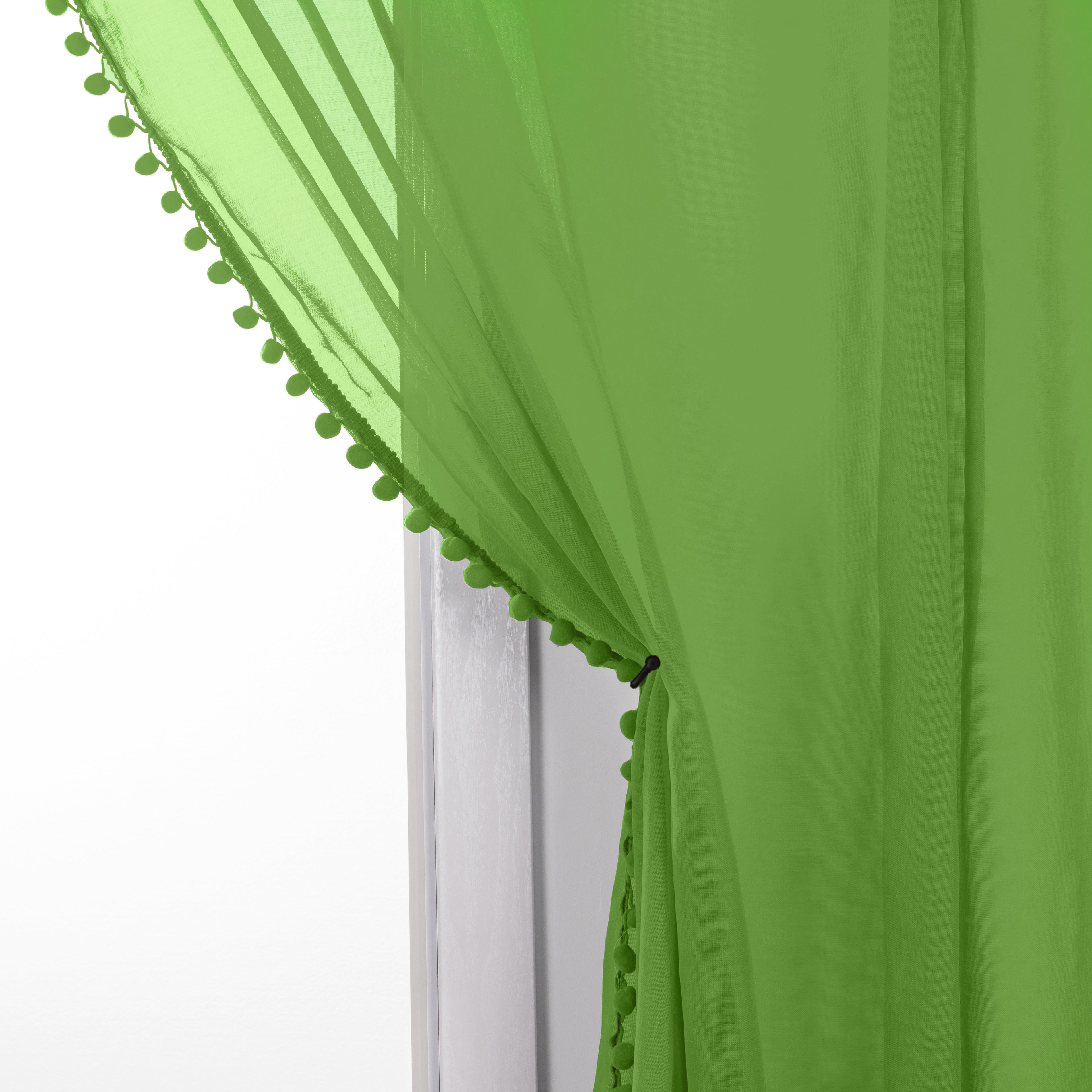 Set of 2 Pom Pom Tasseled Sheer Curtain - Rod Pocket