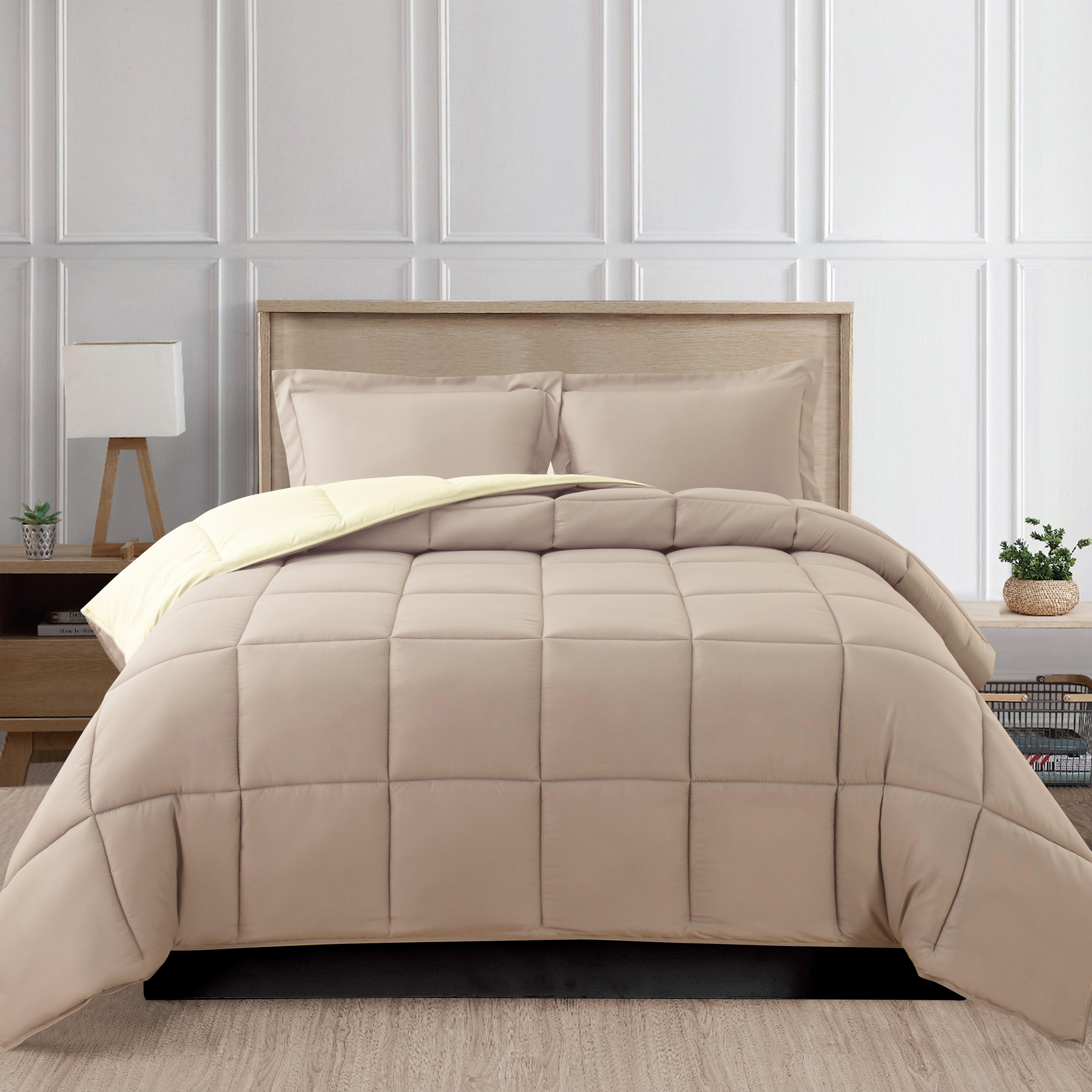 Reversible 3-Piece Box Stitched Comforter & Shams - Duvet Insert with 4 Corner Tabs