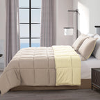 Reversible 3-Piece Box Stitched Comforter & Shams - Duvet Insert with 4 Corner Tabs