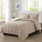 Reversible 3-Piece Box Stitched Comforter & Shams - Duvet Insert with 4 Corner Tabs