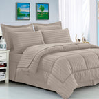 8-Piece Dobby Stripe Comforter Set - Includes 4-Piece Sheet Set with Double Sided Storage Pockets