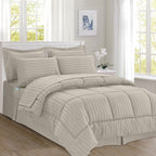 8-Piece Dobby Stripe Comforter Set - Includes 4-Piece Sheet Set with Double Sided Storage Pockets