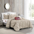 12-Piece Ella Pleated Ruched Pintuck Comforter Set, Includes 6-Piece Sheet Set with Double Sided Storage Pockets