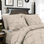 8-Piece Pintuck Pinch Pleated Comforter Set - Includes 4-Piece Sheet Set with Double Sided Storage Pockets