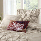 12-Piece Ella Pleated Ruched Pintuck Comforter Set, Includes 6-Piece Sheet Set with Double Sided Storage Pockets
