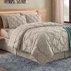 8-Piece Pintuck Pinch Pleated Comforter Set - Includes 4-Piece Sheet Set with Double Sided Storage Pockets