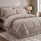 8-Piece Dobby Stripe Comforter Set - Includes 4-Piece Sheet Set with Double Sided Storage Pockets