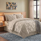 8-Piece Pintuck Pinch Pleated Comforter Set - Includes 4-Piece Sheet Set with Double Sided Storage Pockets