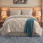 8-Piece Pintuck Pinch Pleated Comforter Set - Includes 4-Piece Sheet Set with Double Sided Storage Pockets