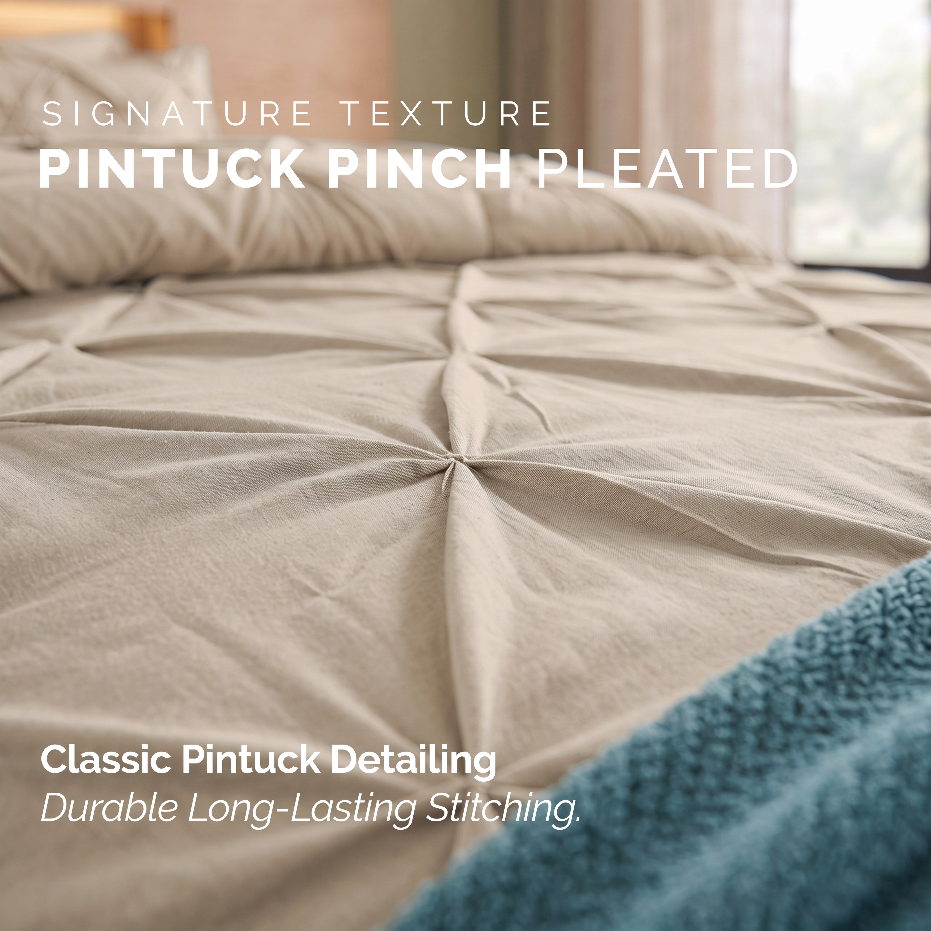 8-Piece Pintuck Pinch Pleated Comforter Set - Includes 4-Piece Sheet Set with Double Sided Storage Pockets