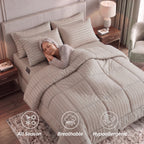 8-Piece Dobby Stripe Comforter Set - Includes 4-Piece Sheet Set with Double Sided Storage Pockets
