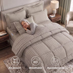 8-Piece Dobby Stripe Comforter Set - Includes 4-Piece Sheet Set with Double Sided Storage Pockets