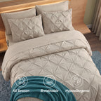 8-Piece Pintuck Pinch Pleated Comforter Set - Includes 4-Piece Sheet Set with Double Sided Storage Pockets