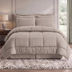 8-Piece Dobby Stripe Comforter Set - Includes 4-Piece Sheet Set with Double Sided Storage Pockets