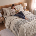 8-Piece Pintuck Pinch Pleated Comforter Set - Includes 4-Piece Sheet Set with Double Sided Storage Pockets