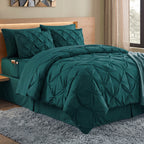 8-Piece Pintuck Pinch Pleated Comforter Set - Includes 4-Piece Sheet Set with Double Sided Storage Pockets
